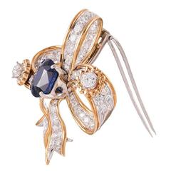 Tiffany & Co. Schlumberger  Sapphire  Diamond Bow Brooch