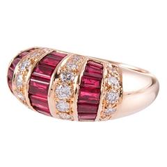 Ruby and Diamond Dome Ring, Signed Oscar Heyman