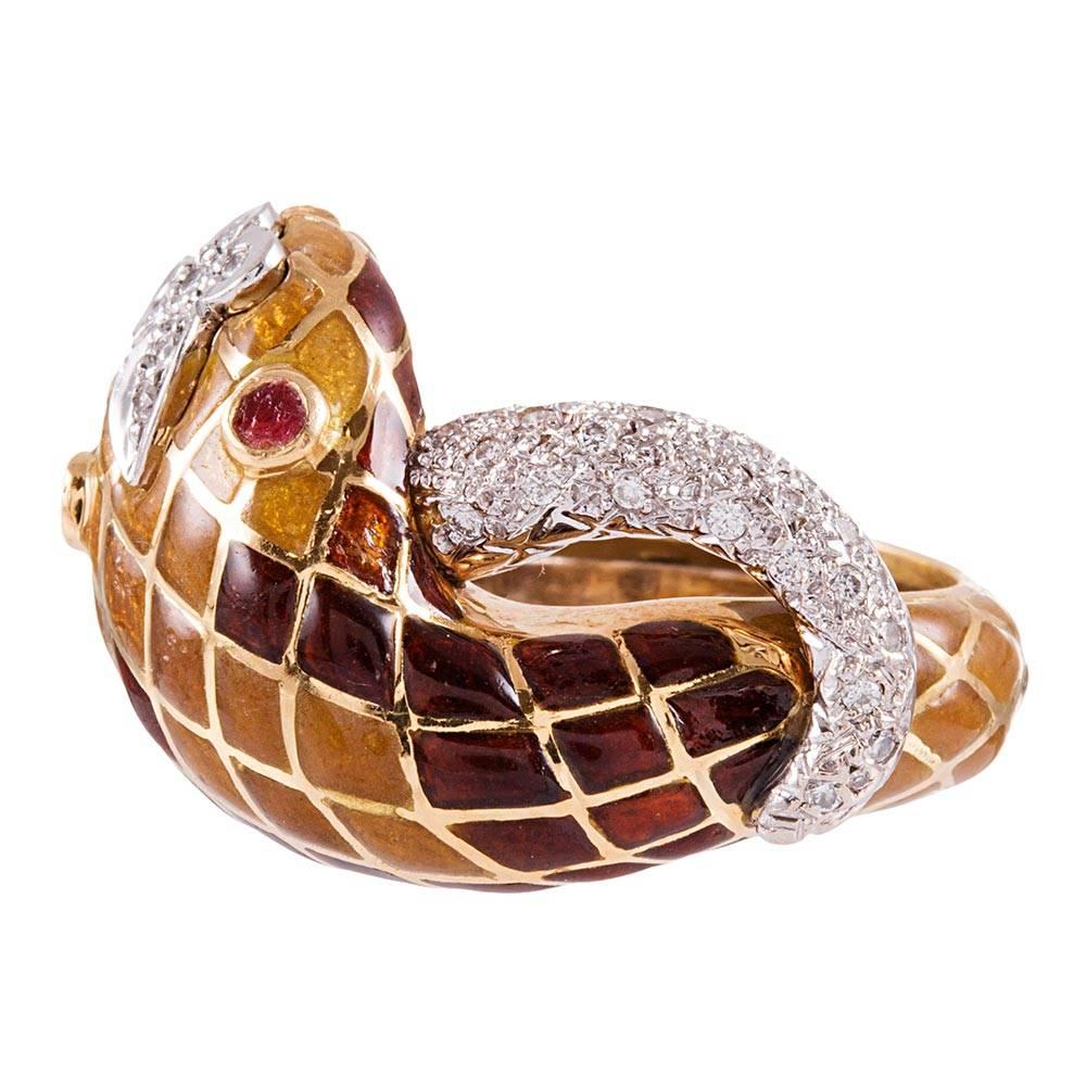 David Webb Enamel Diamond Snake Ring