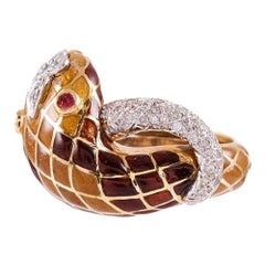 Vintage David Webb Enamel Diamond Snake Ring