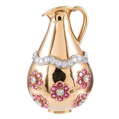Seaman Schepps Retro Ruby Diamond Gold Set Brooch 10