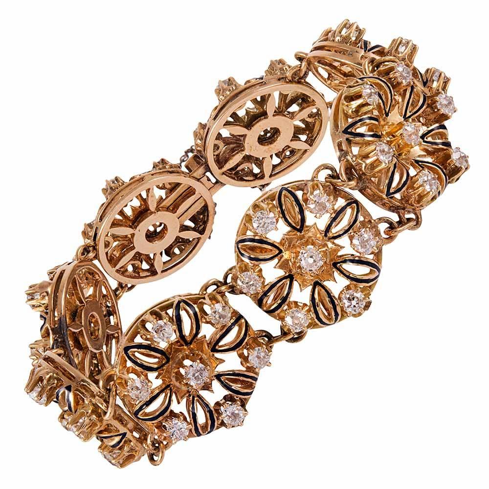 Victorian Rose Gold, Diamond and Enamel Bracelet