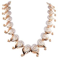 Vintage 1950s Diamond Rose Gold Platinum Necklace