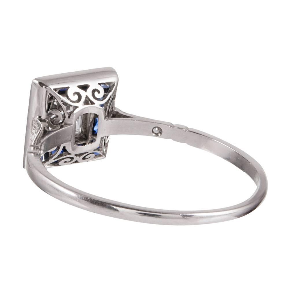 Sapphire Diamond Platinum Solitaire Ring In Excellent Condition In Carmel-by-the-Sea, CA