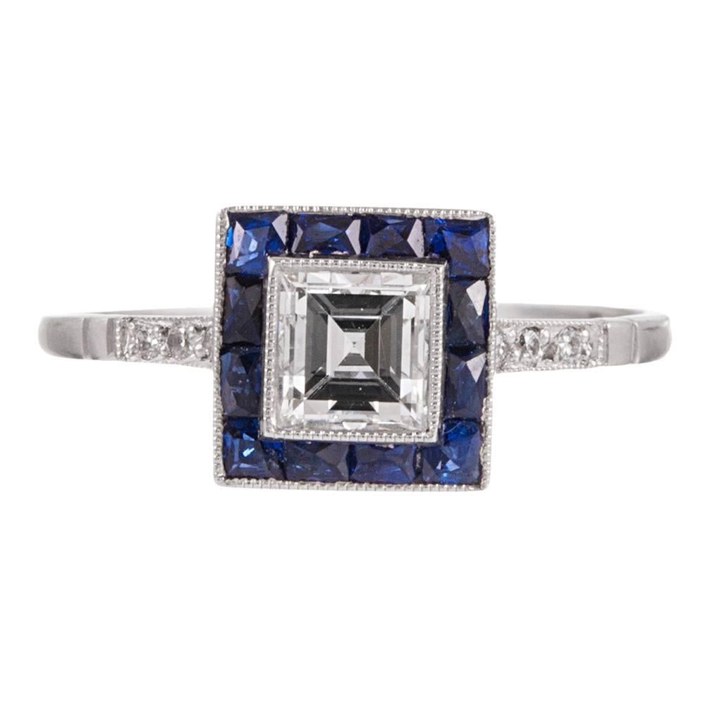 Sapphire Diamond Platinum Solitaire Ring