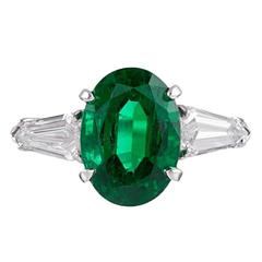 3.49 Carat Emerald Shield Diamond Platinum Ring 7