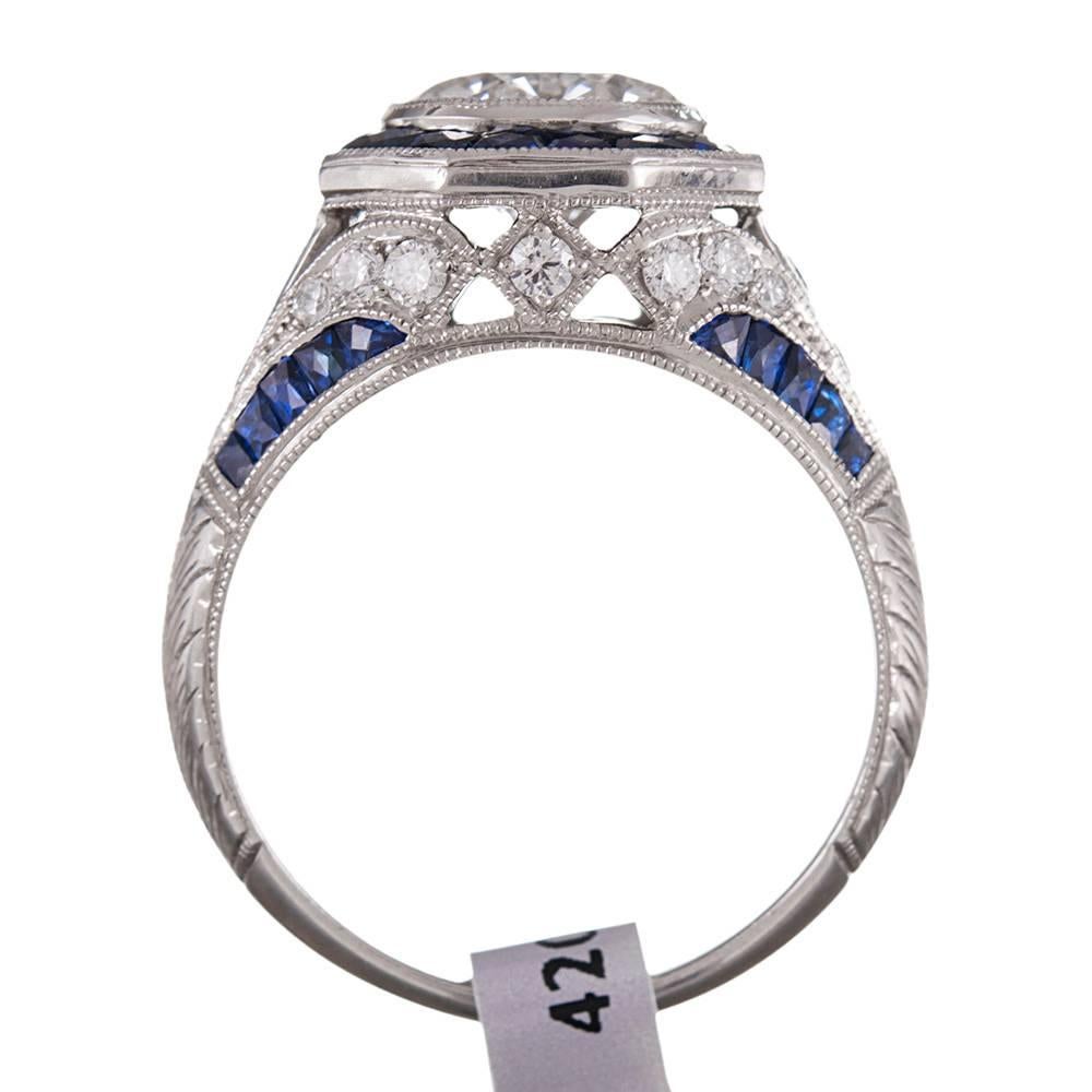 Geometric Style 2.00 Carat GIA Diamond Sapphire Platinum Trim Ring In Excellent Condition In Carmel-by-the-Sea, CA