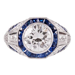 Geometric Style 2.00 Carat GIA Diamond Sapphire Platinum Trim Ring