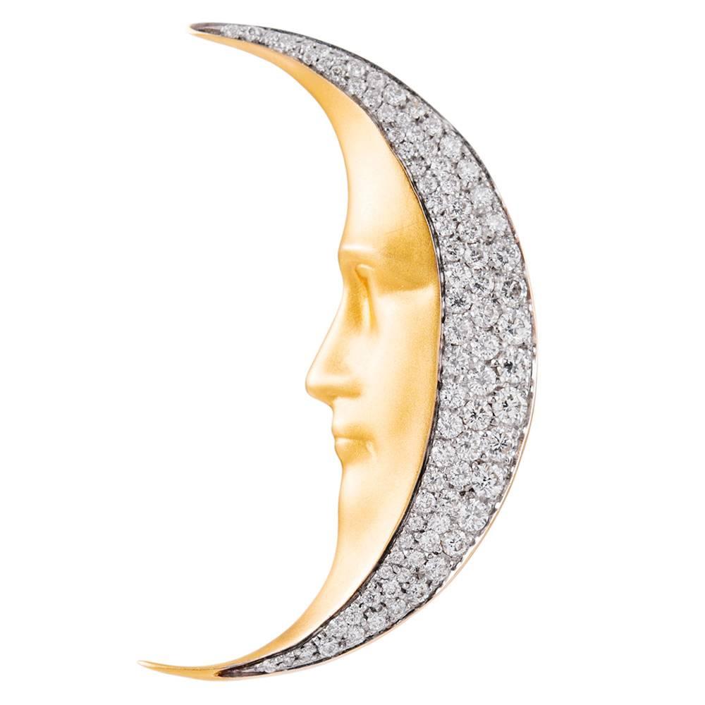 Masriera Diamond Gold Man in the Moon Brooch Pendant
