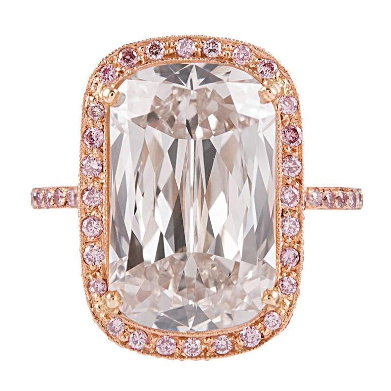 7.77 Carat Ashoka Diamond Ring with Pink Diamond Accents at