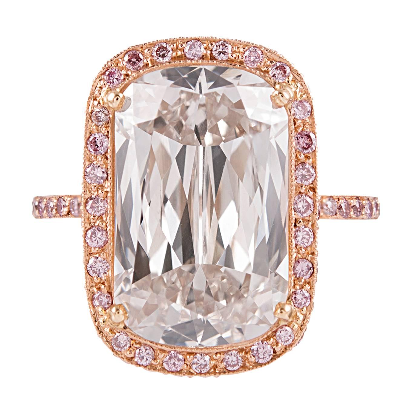 7.77 Carat Ashoka Diamond Ring with Pink Diamond Accents