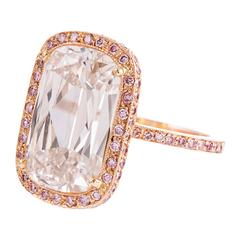 7.77 Carat Ashoka Diamond Ring with Pink Diamond Accents