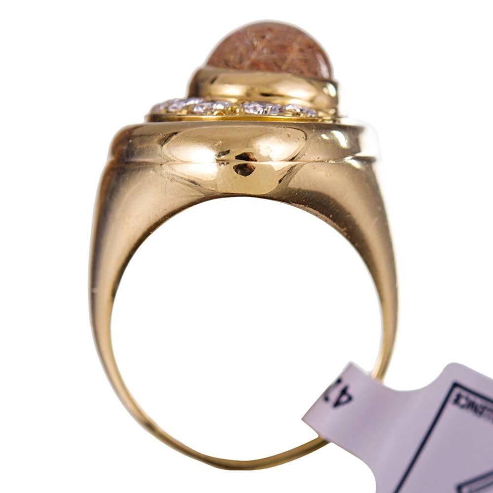Bulgari Cabochon Rutilated Quartz Diamond Gold Ring In Excellent Condition In Carmel-by-the-Sea, CA