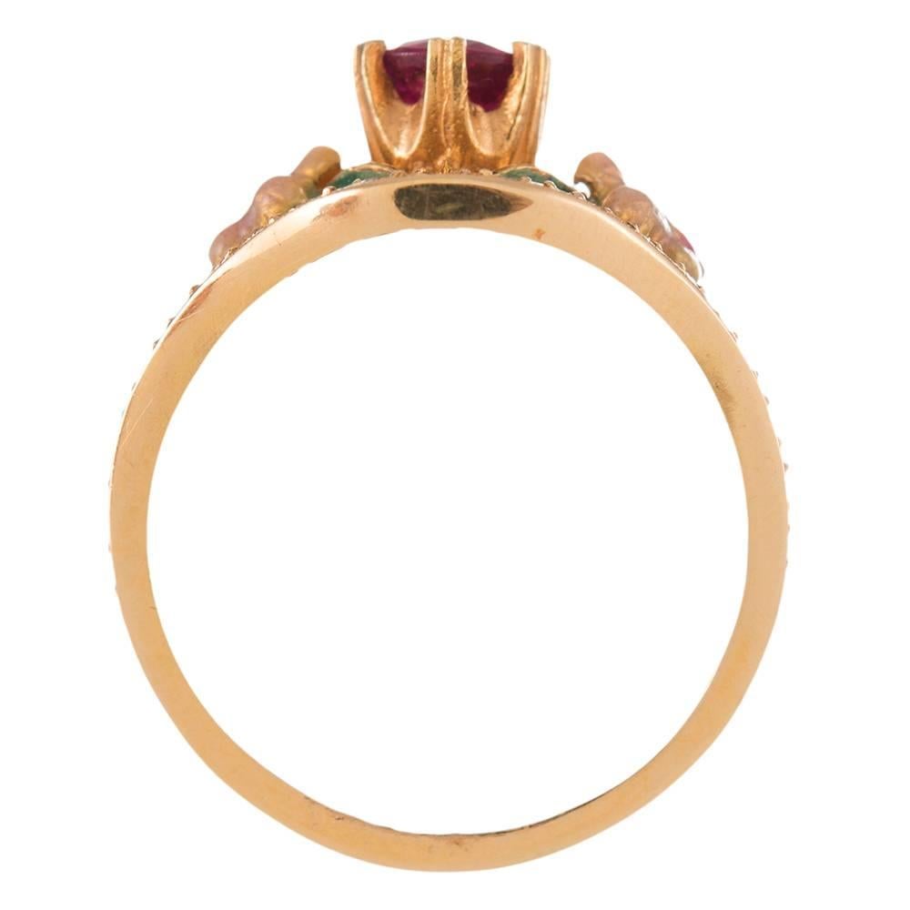 Women's Masriera Plique a Jour Enamel Ruby Diamond Gold Ring