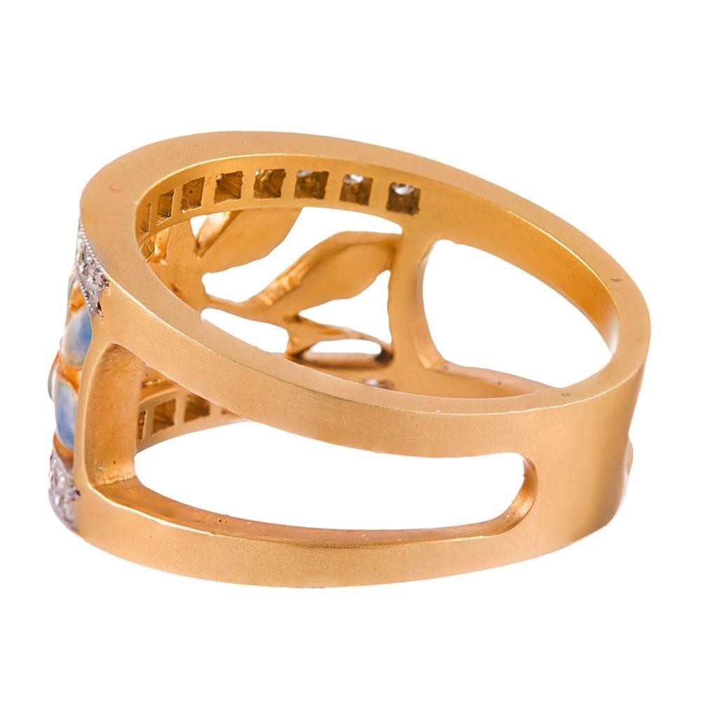 Masriera Plique a Jour Enamel Diamond Gold Ring In New Condition In Carmel-by-the-Sea, CA