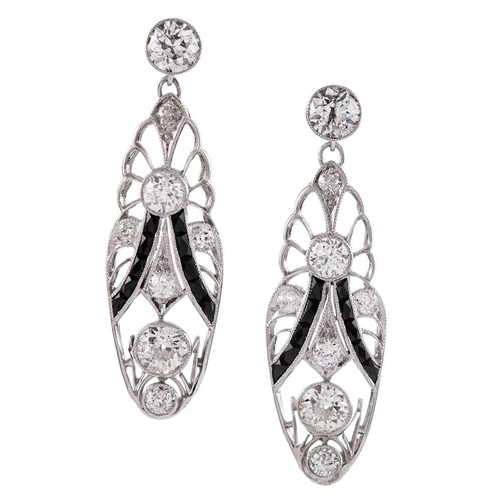 Art Deco Onyx Diamond Drop Earrings