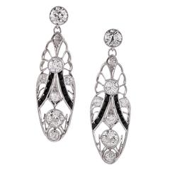 Art Deco Onyx Diamond Drop Earrings 3