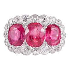 Edwardian Three-Stone Burma No Heat Ruby Diamond Ring