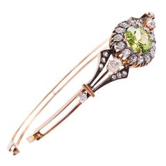 Victorian Peridot Diamond Rose Gold Bangle Bracelet