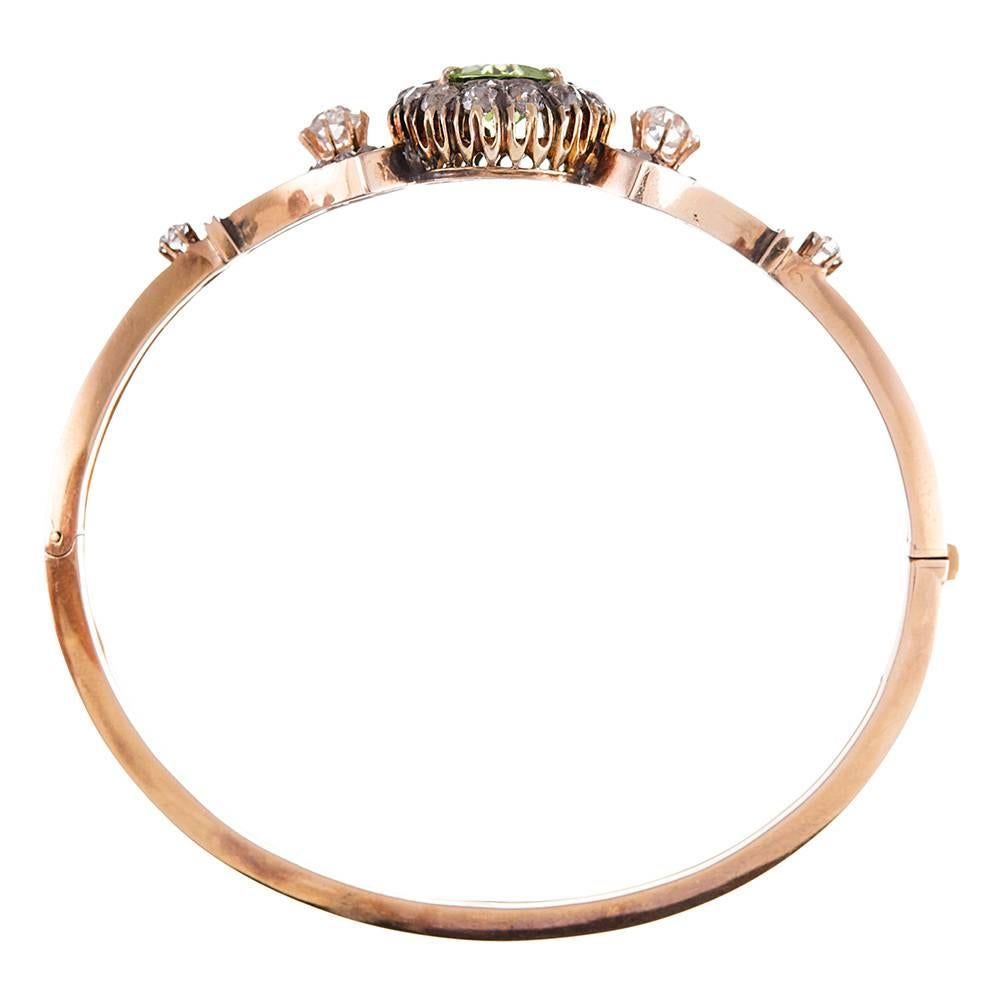 Victorian Peridot Diamond Rose Gold Bangle Bracelet In Excellent Condition In Carmel-by-the-Sea, CA