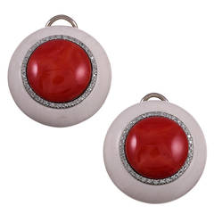 Coral Oxbone Diamond Bull’s Eye Earrings