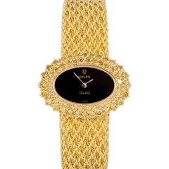 Retro Rolex Ladies yellow gold Orchid Fancy Yellow Diamond Bezel Onyx Dial Wristwatch