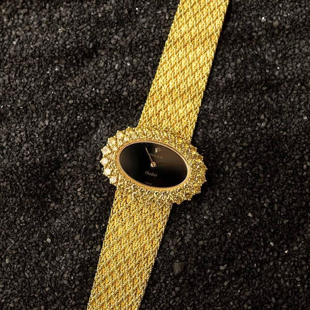 Rolex Ladies yellow gold Orchid Fancy Yellow Diamond Bezel Onyx Dial Wristwatch 5