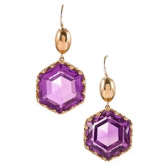 Antique Victorian Hexagonal Amethyst Drop Earrings