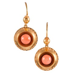 Antique Victorian Golden Orb Earrings with Coral