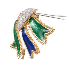 David Webb Diamond Enamel Bow Brooch