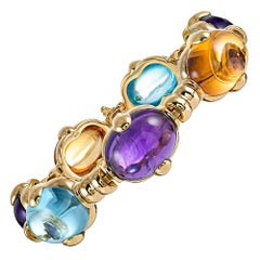 Citrine Amethyst Aquamarine Cabochon Gold Bracelet