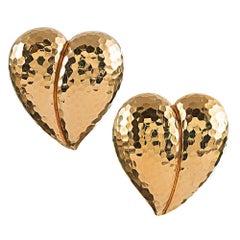 Andrew Clunn Hammered Golden Heart Earrings