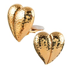 Andrew Clunn Hammered Golden Heart Earrings