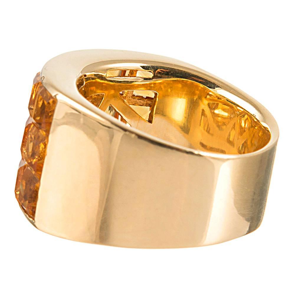 Wide Tile Set Citrine Ring In Excellent Condition In Carmel-by-the-Sea, CA