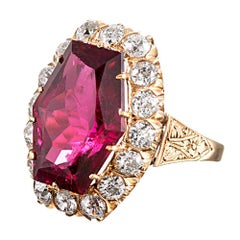 11 Carat Hexagonal Lozenge Rubellite and Diamond Ring