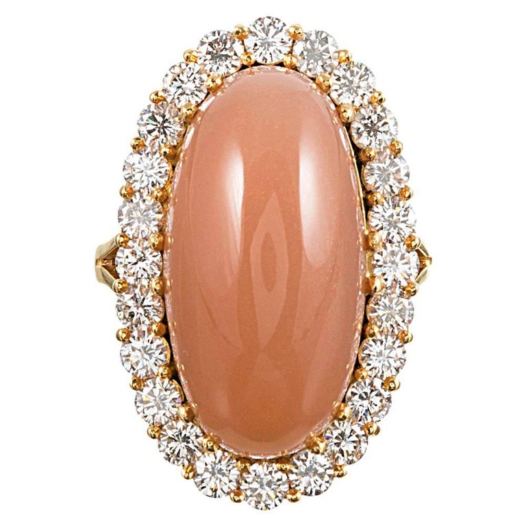 24 Carat Tangerine Moonstone and Diamond Cluster Ring at 1stDibs