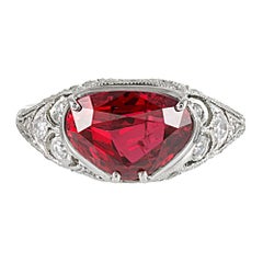 Art Deco 3.01 Carat Fancy Shaped Ruby and Diamond Ring