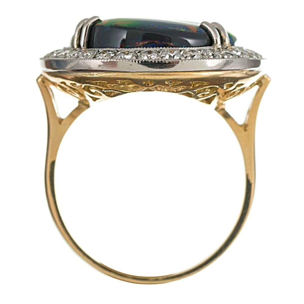 Women's or Men's 10.88 Carat Oval Lightening Ridge Opal and Diamond Ring