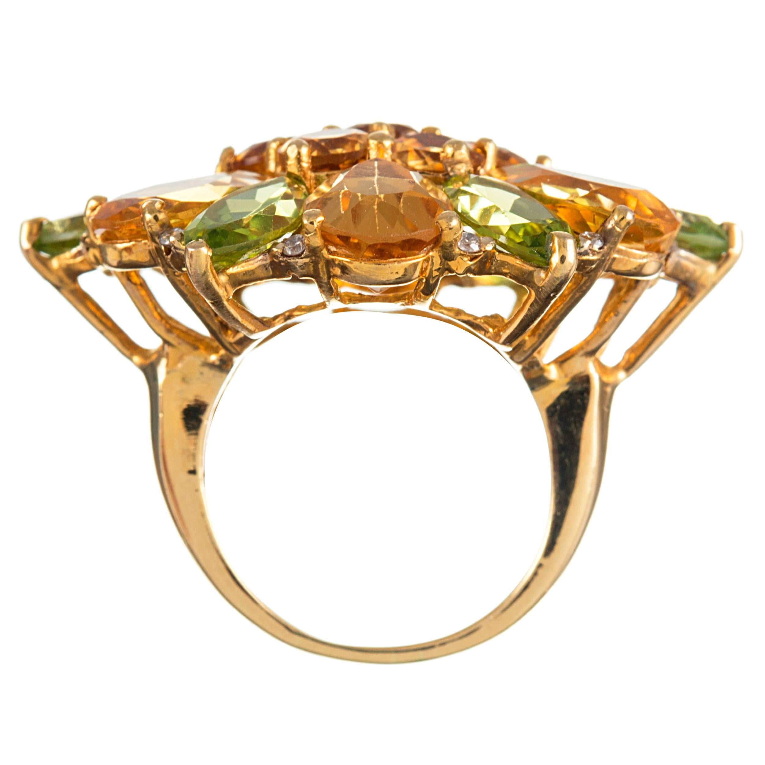 De las mujeres Anillo Flor de Corte Mixto Peridoto, Citrino y Diamante en venta