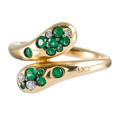 Emerald and Diamond Bypass Ring, Signed Ugo Cala