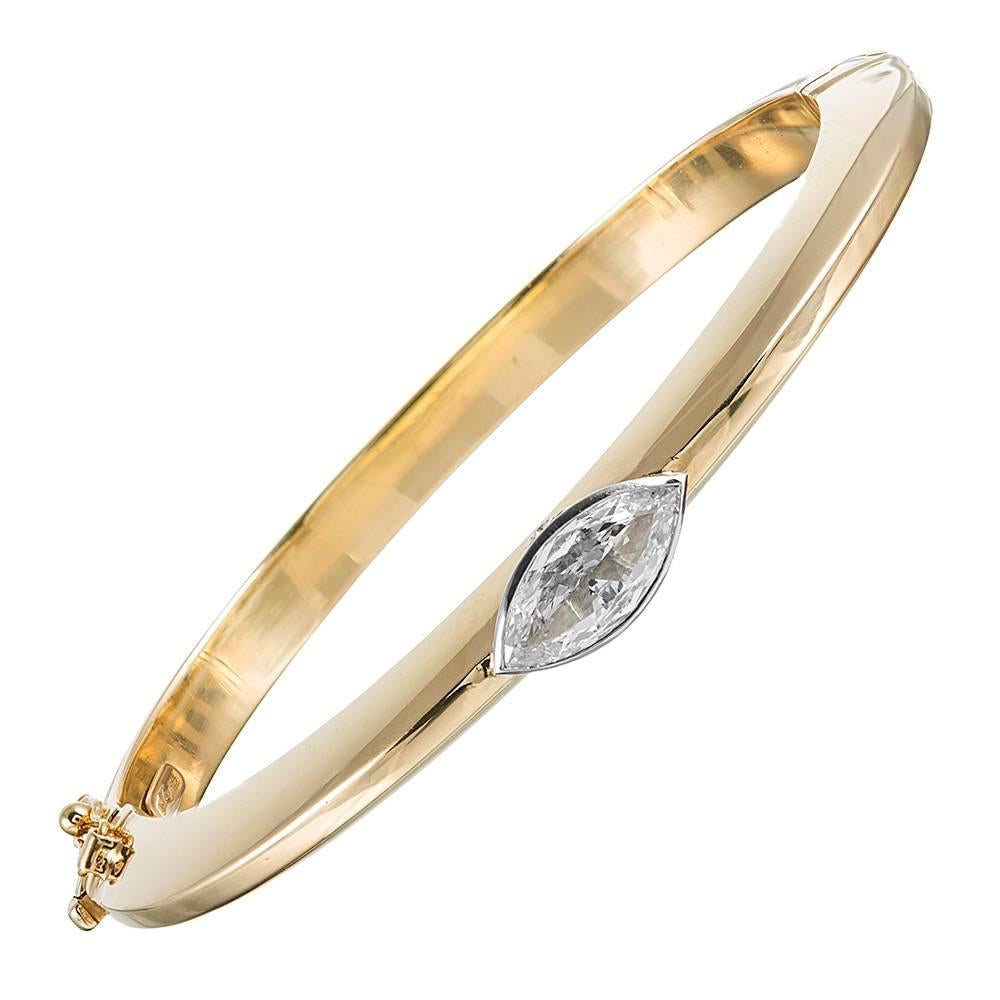 Contemporary Gold Bangle with 1.09 Carat Marquis Diamond