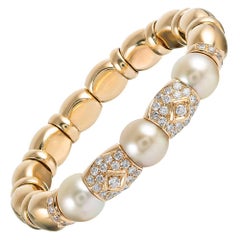 Flexible Diamond and Pearl Bangle Bracelet