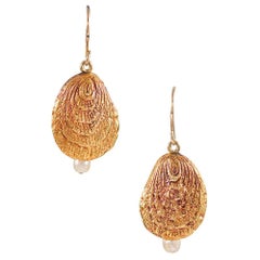 Late Victorian Golden Shell and Pearl Earrings