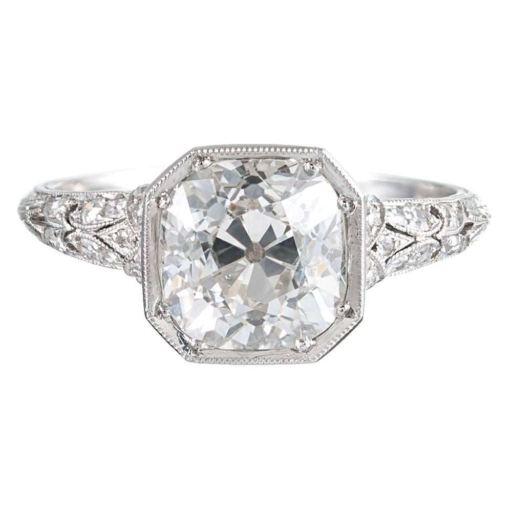 2.13 Carat Old Mine Cut Art Deco Diamond Ring