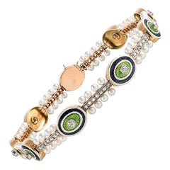 Edwardian Diamond, Enamel and Pearl Bracelet