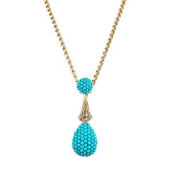 Victorian Double Drop Turquoise and Diamond Pendant