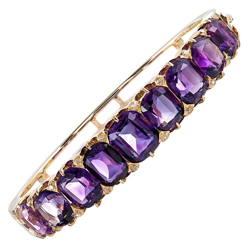 English Carved Style Amethyst and Diamond Bracelet