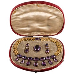 Antique Exceptional Shell Motif Victorian Amethyst Boxed Suite 