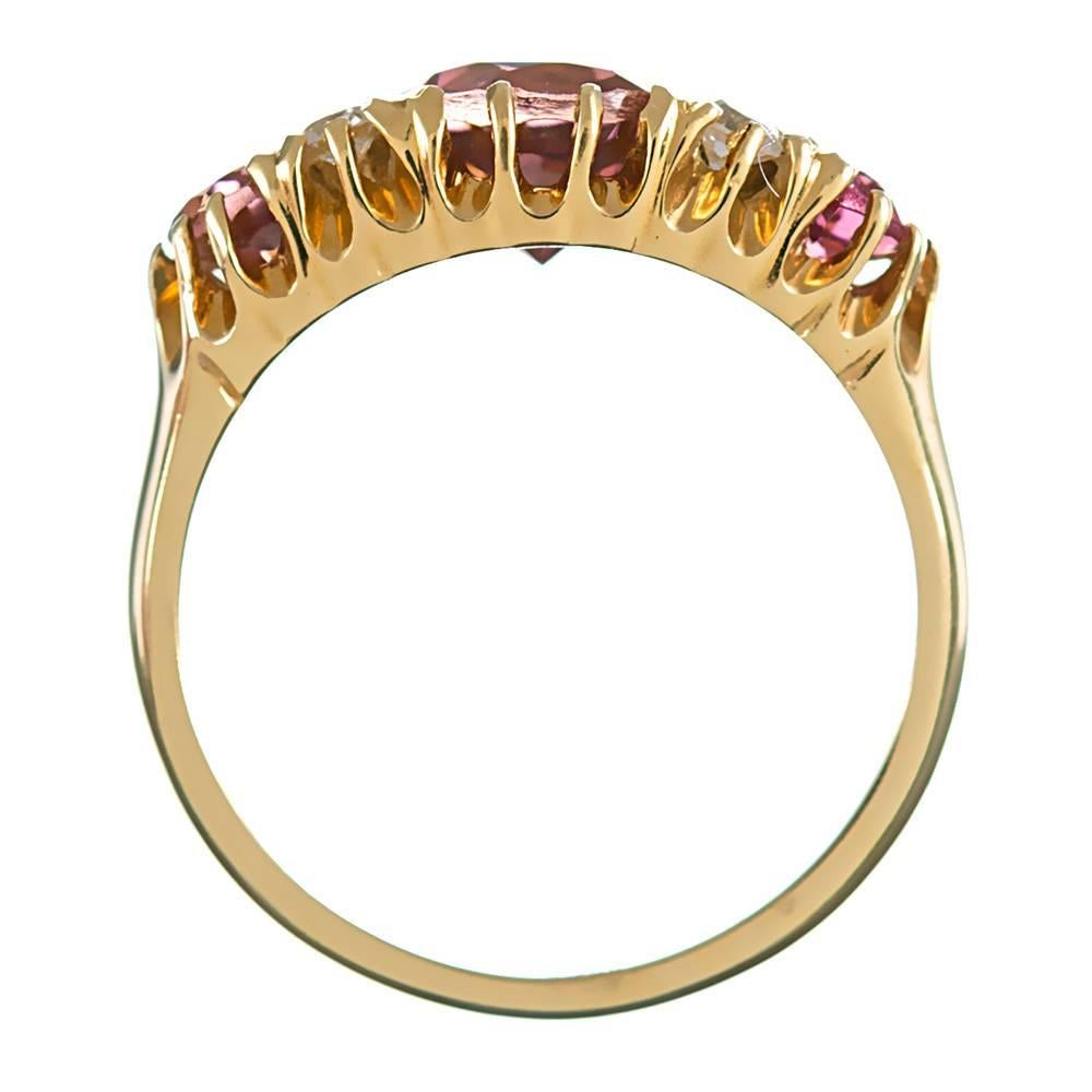 Women's or Men's Classic Triple Pink Tourmaline Diamond Gold Ring