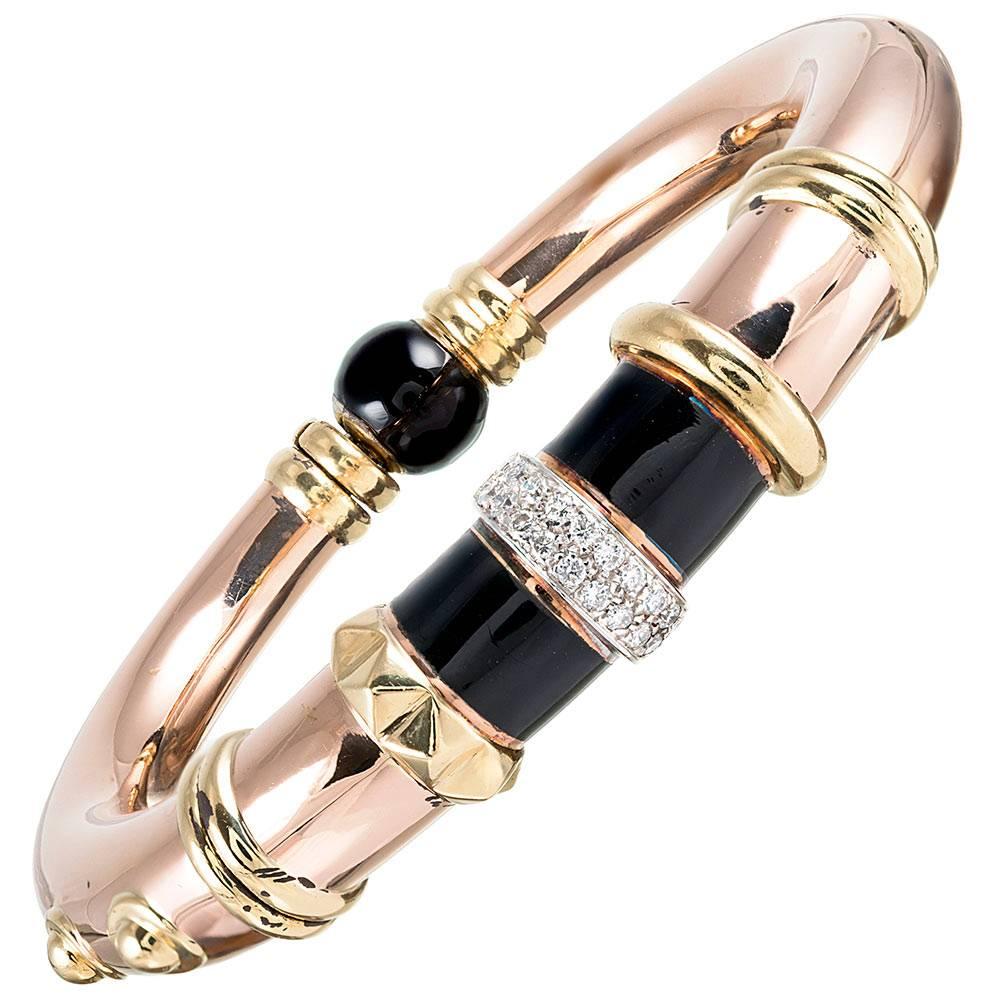 Onyx and Diamond Bangle Bracelet, Signed “La Nouvelle Bague”
